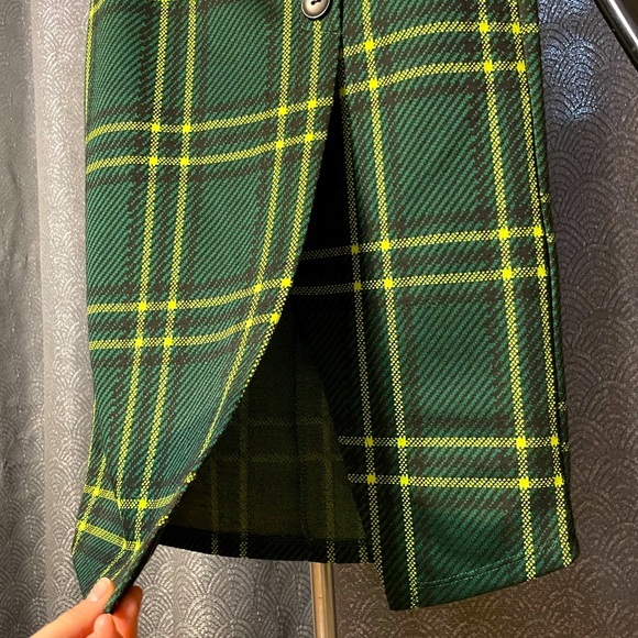 Plaid Pencil Skirt - Green and Yellow - w/ buttons and front slit - Picture 3 of 4